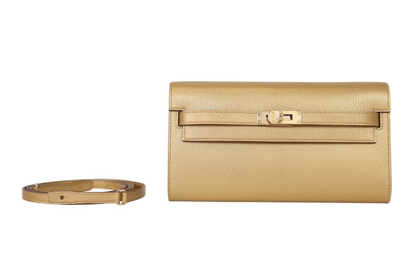Hermes Kelly Classique To Go Wallet Bag, Gold  Chèvre Chamkila Leather and Gold Hardware, G 2026 Stamp, New in Box WA001