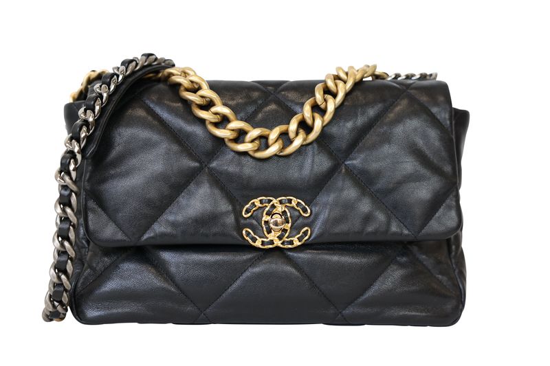 Chanel 19 20P Large Bag, Black Quilted Goatskin and Mixed Hardware, Preowned in Box WA001