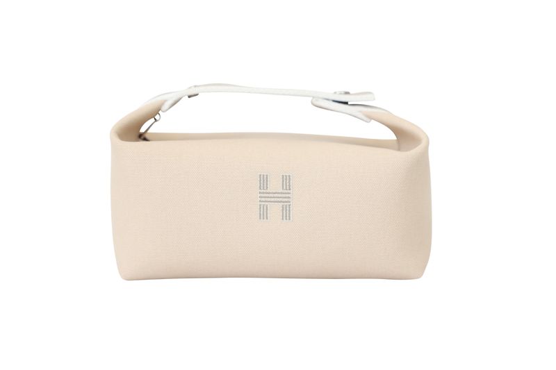 Hermes Bride-A-Brac Small Model Case, Beige Natural Canvas and Palladium Hardware, New in Box WA001