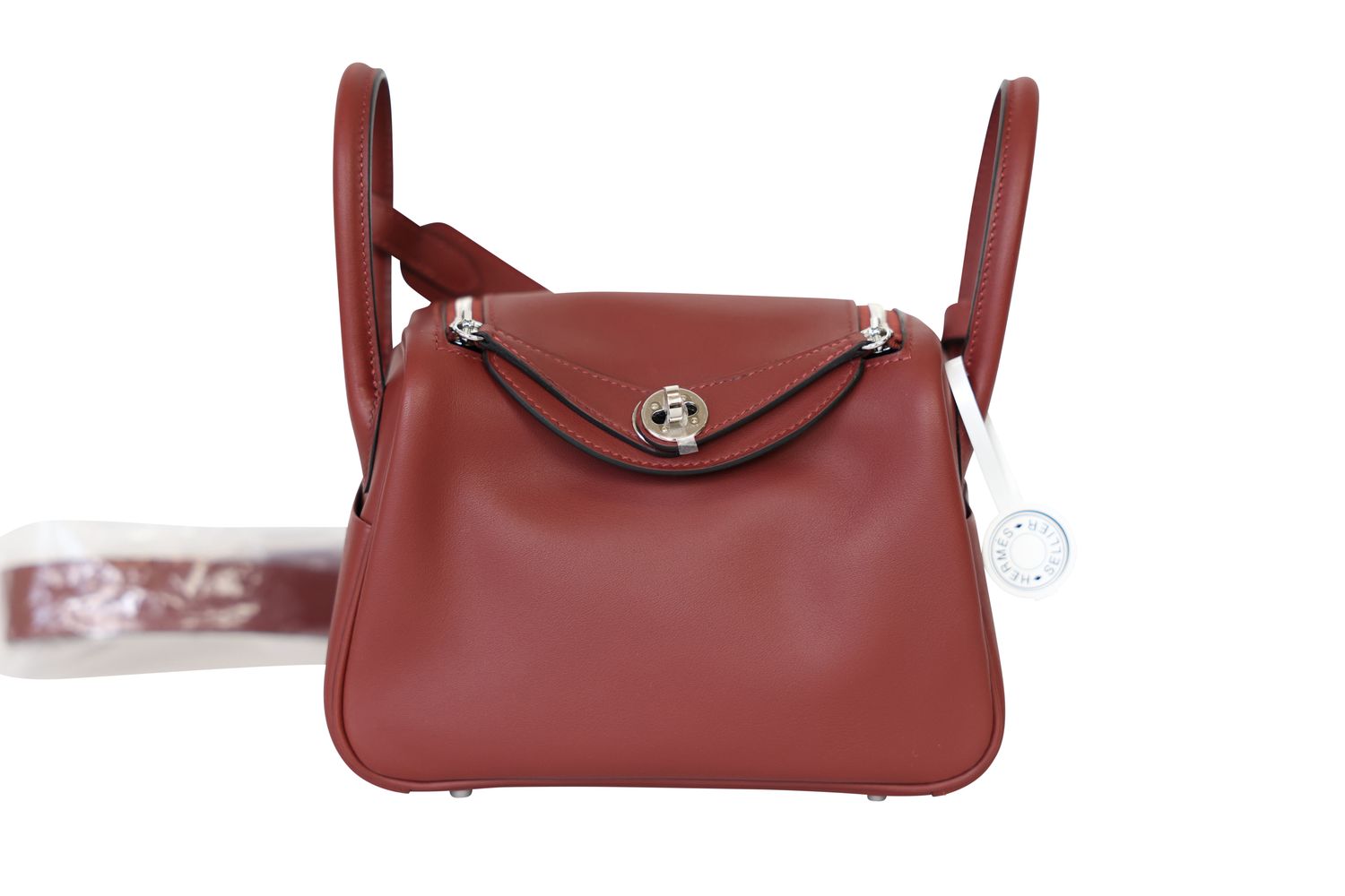 Hermes Lindy Mini Bag, Red Brown Rouge H Swift Calfskin and Palladium Hardware, K 2025 Stamp, New in Box WA001