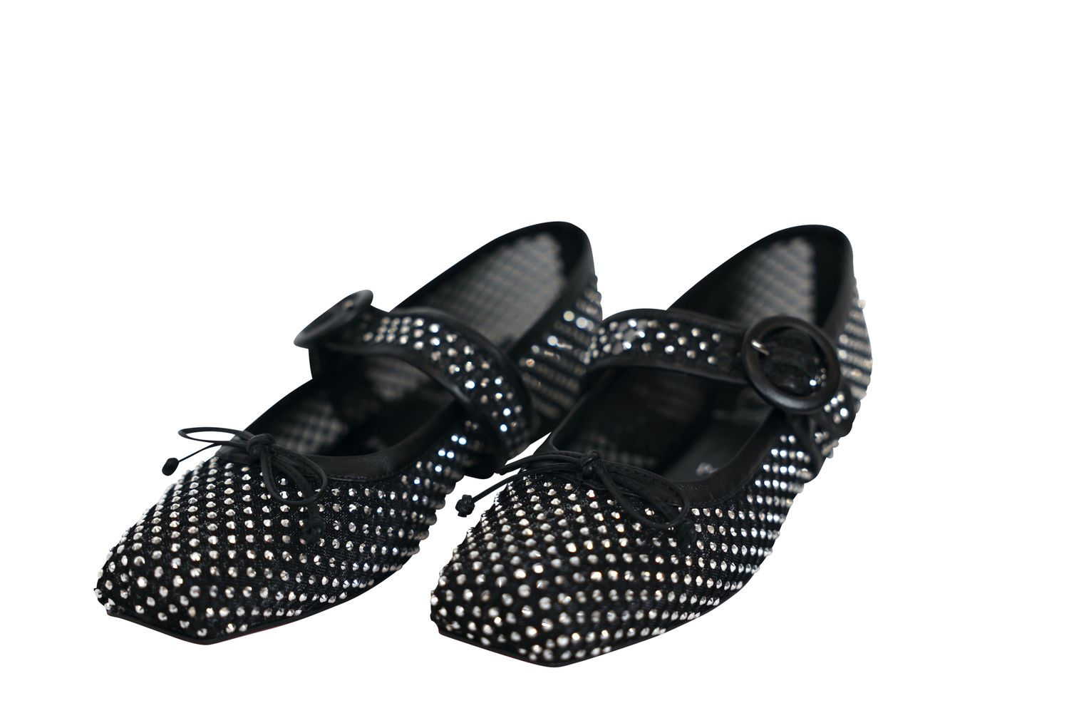 Christian Louboutin Shoes Mamastrapitina Ballet Flats, Crystal-Embellished Mesh and Black Leather, Size 38.5,  New in Box WA001