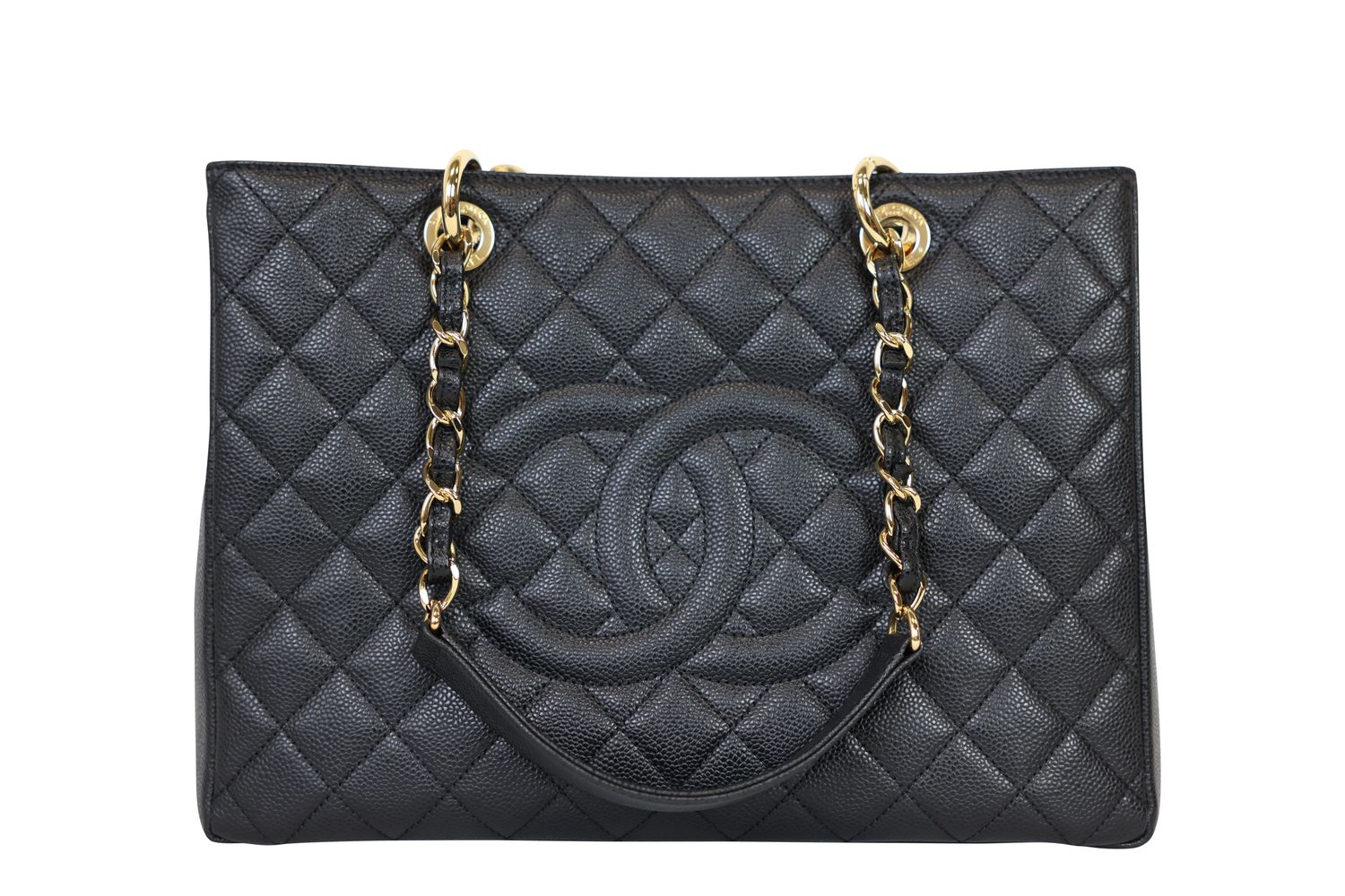 Chanel Grand Shopping Tote Bag GST, Black Quilted Caviar Leather and Gold Hardware, Preowned in Dustbag WA001