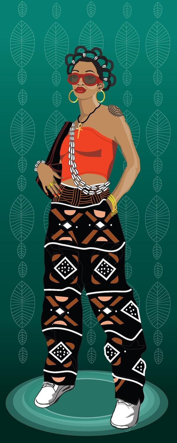 Bantu Knots in Mudcloth Pants