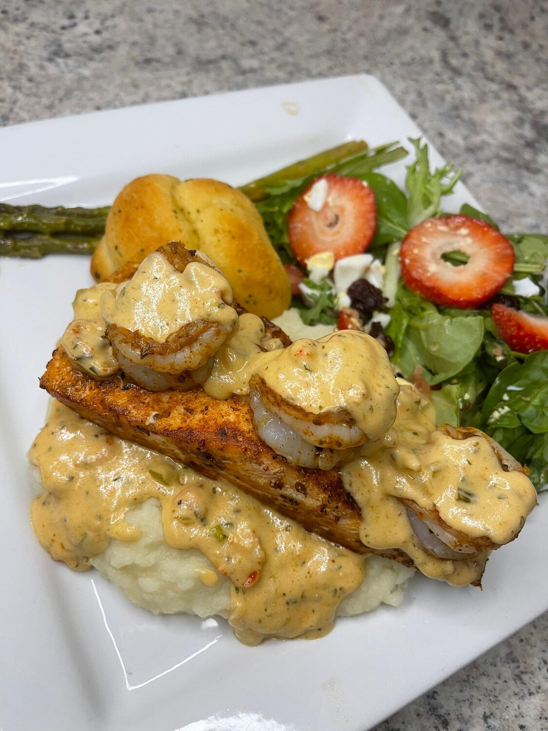Smothered Seafood Potatoes & Salmon Recipe