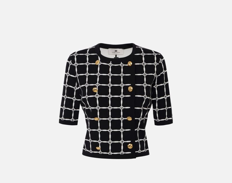 Cardigan in jacquard logo con bottoni dorati