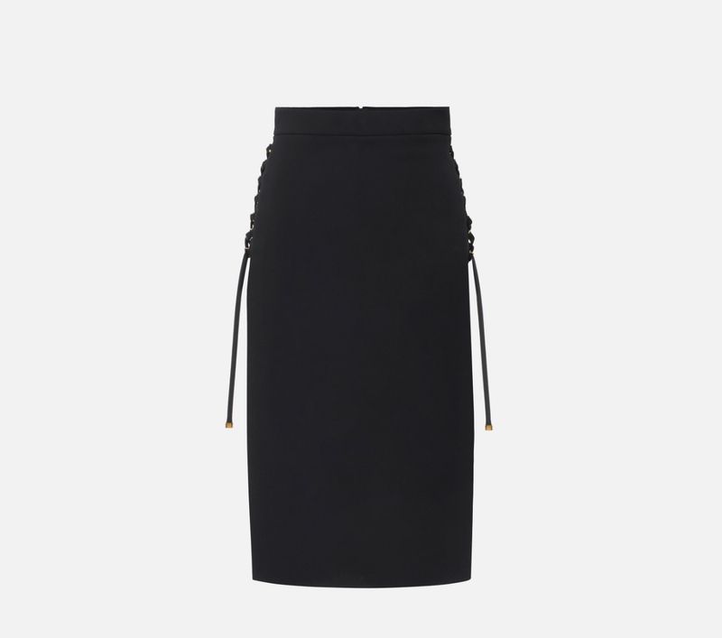 Gonna in doppio crêpe leggero con lacci criss-cross