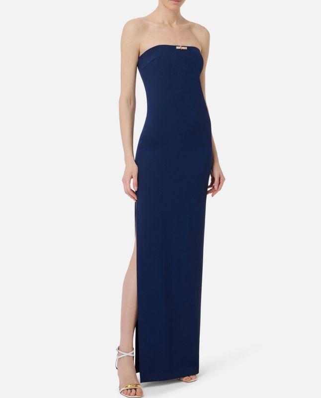 Abito Red Carpet in doppio crêpe leggero con dettaglio gioiello