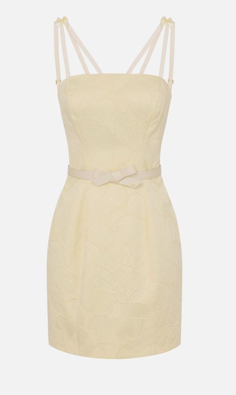 Abito in jacquard floreale con cintura