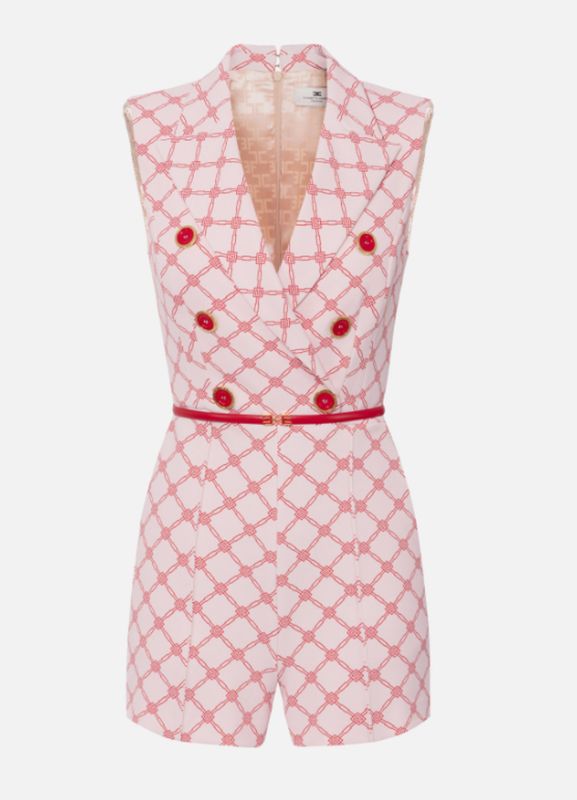 Tuta doppiopetto in crêpe a losanghe