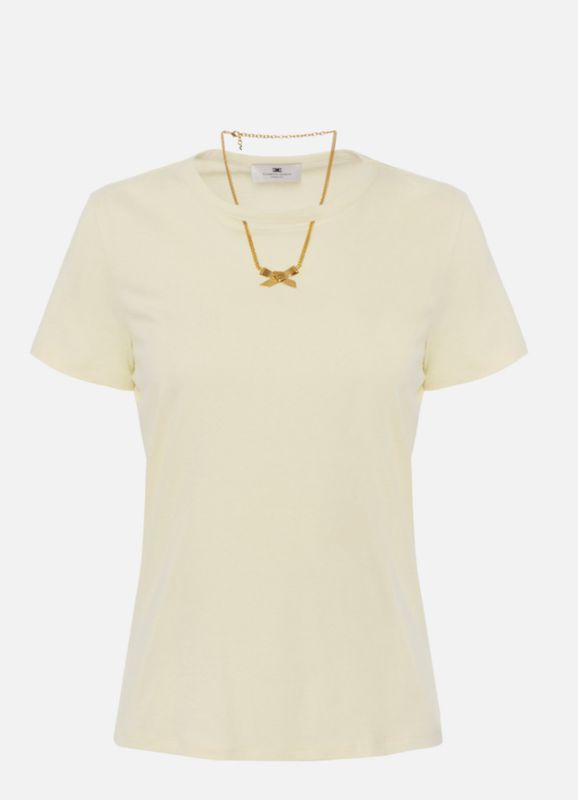 T-shirt in jersey con collana a fiocco