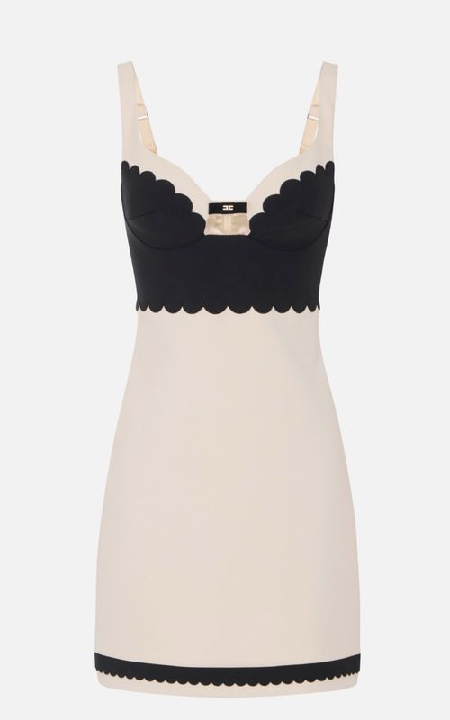 Abito in doppio crêpe stretch con smerlo ricamato