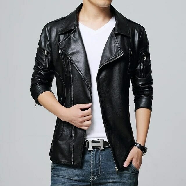 jaket kulit pu serong