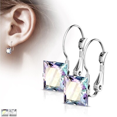 SQUARE CZ LEVER EARRINGS