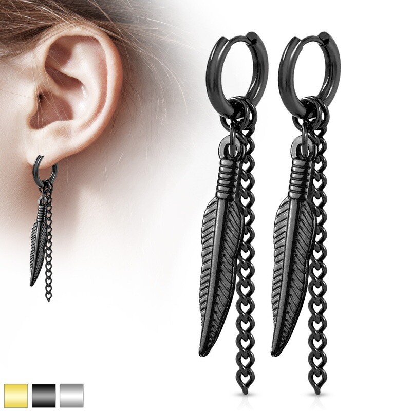 FEATHER CHAIN DANGLE HINGE HOOPS