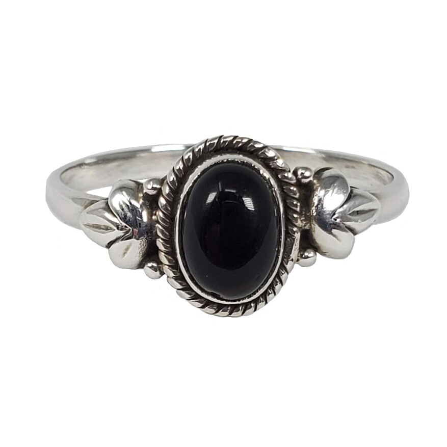 925 BLACK ONYX OVAL LEAF RING
