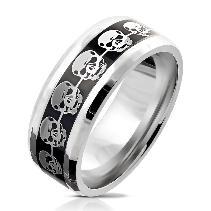 316L SILVER SKULLS INLAY RING