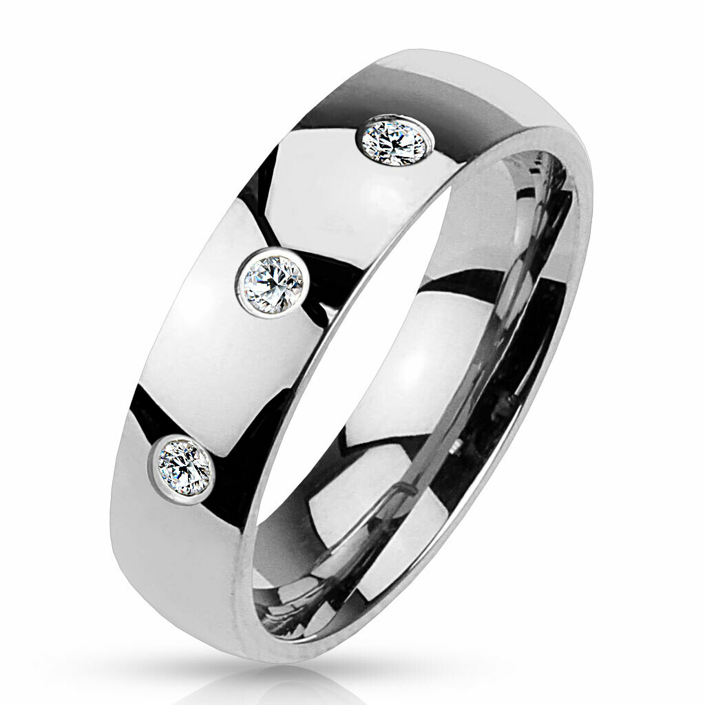 316L TRI-CZ SILVER DOME RING