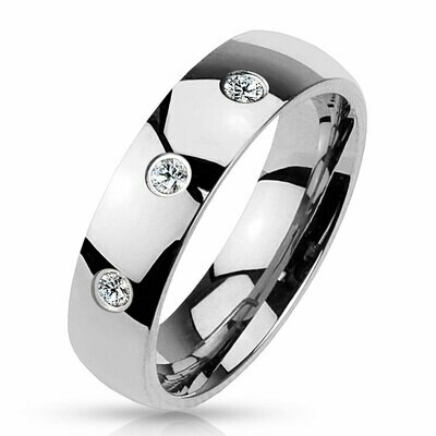 316L TRI-CZ SILVER DOME RING