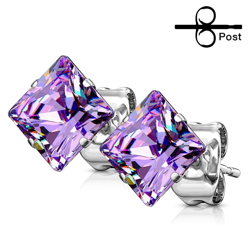 PURPLE SQUARE CZ EARRINGS