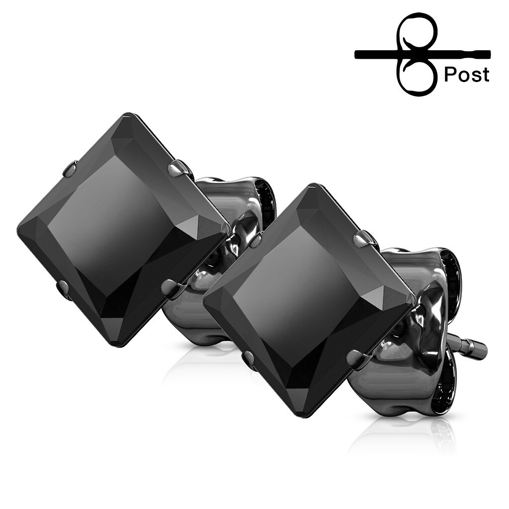  BLK SQUARE CZ BLACK EARRING
