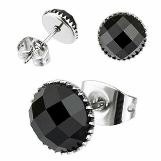 BLACK FACETED EARRINGS 6MM