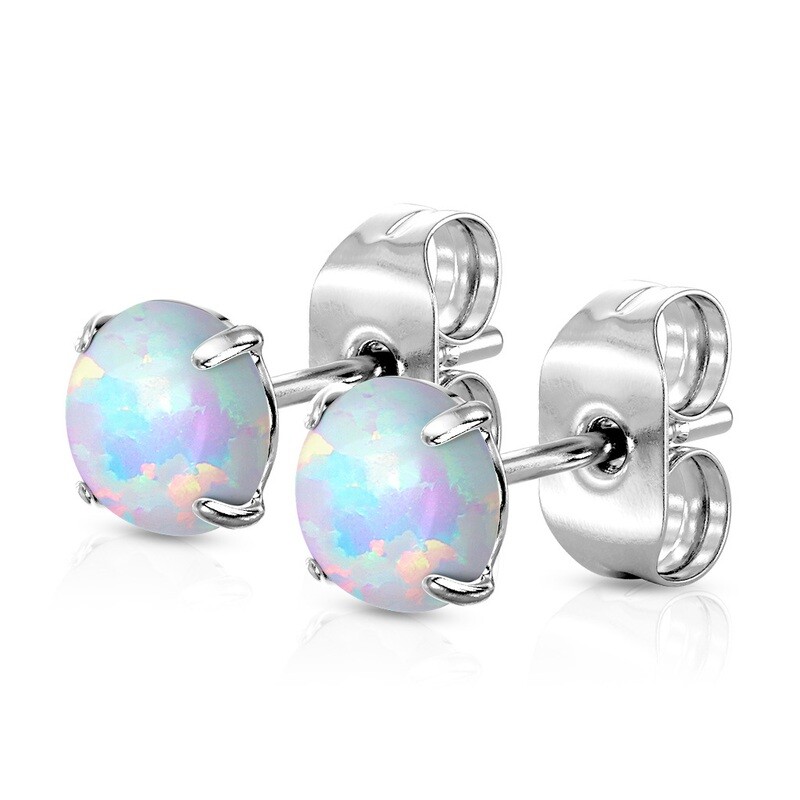 WHITE OPAL PRONG EARRINGS 5MM