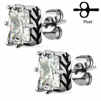 MEDIEVAL SQUARE CLEAR CZ EARRINGS
