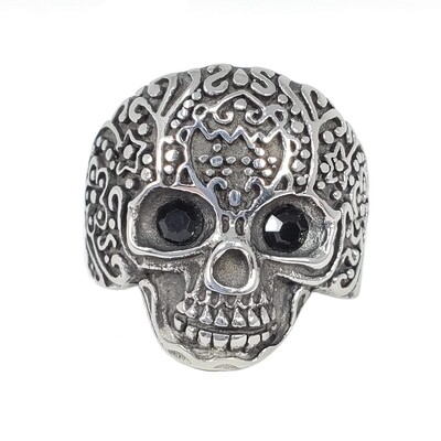 316L BLACK GEM EYE SKULL RING