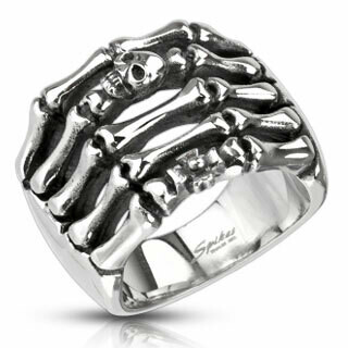 316L SKELETON HAND SKULL RING