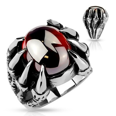 316L DRAGON CLAW RED GEM RING