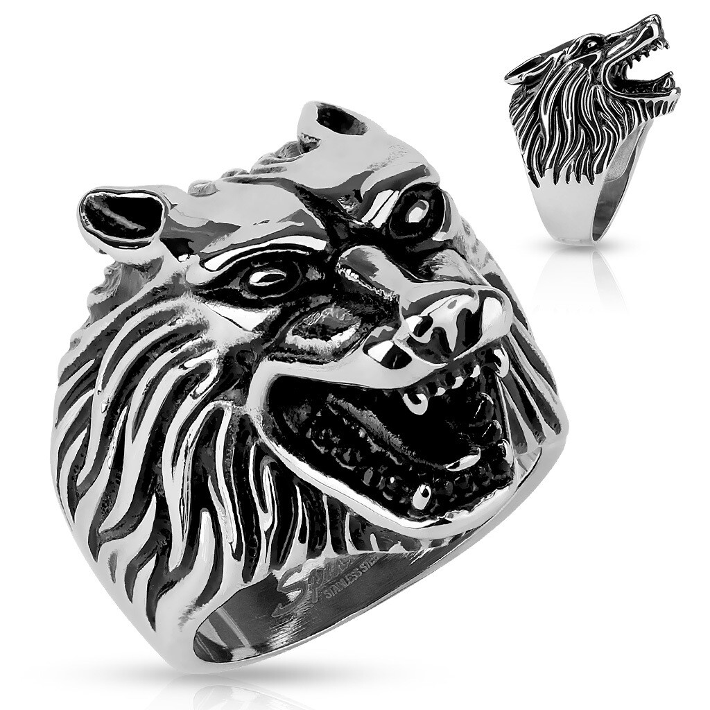 316L WOLF HEAD RING