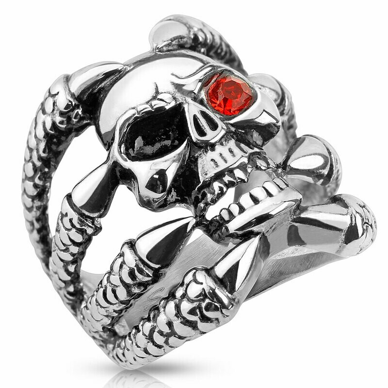 316L CLAWED SKULL ONE EYE RING