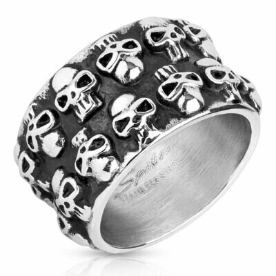316L DOUBLE LINED SKULLS RING