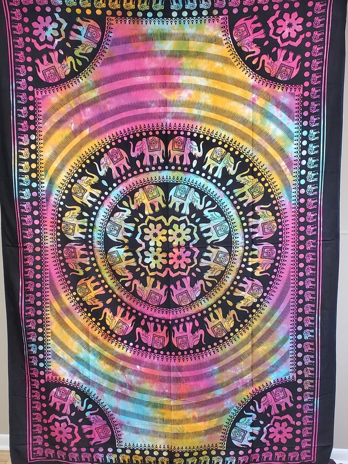 TIE DYE ELEPHANT MANDALA TAPESTRY
