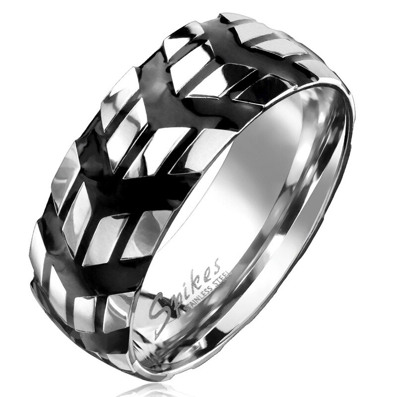 316L BLACK CHEVRON RING
