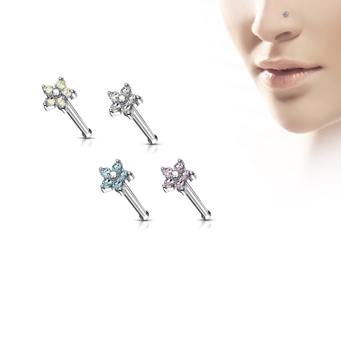 4PK LT 5CZ FLOWER BONES 20G 316L