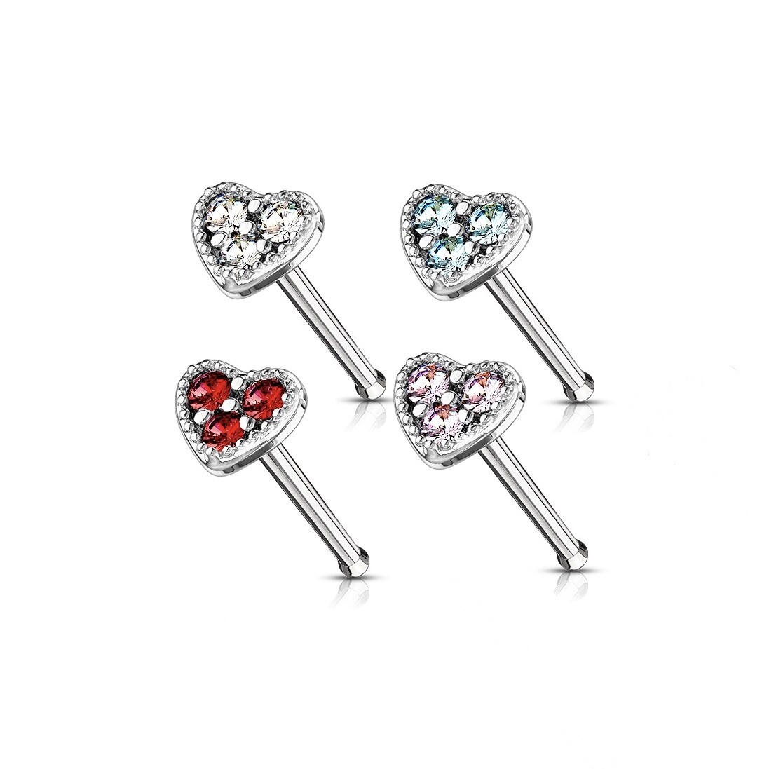 4PK CZ HEART BONES 20G 316L