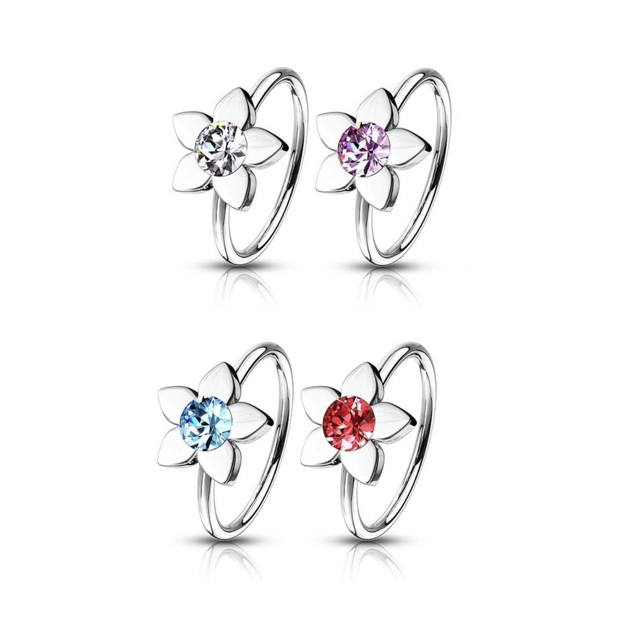 4PK GEM FLOWER LOOPS 20G 5/16&quot;