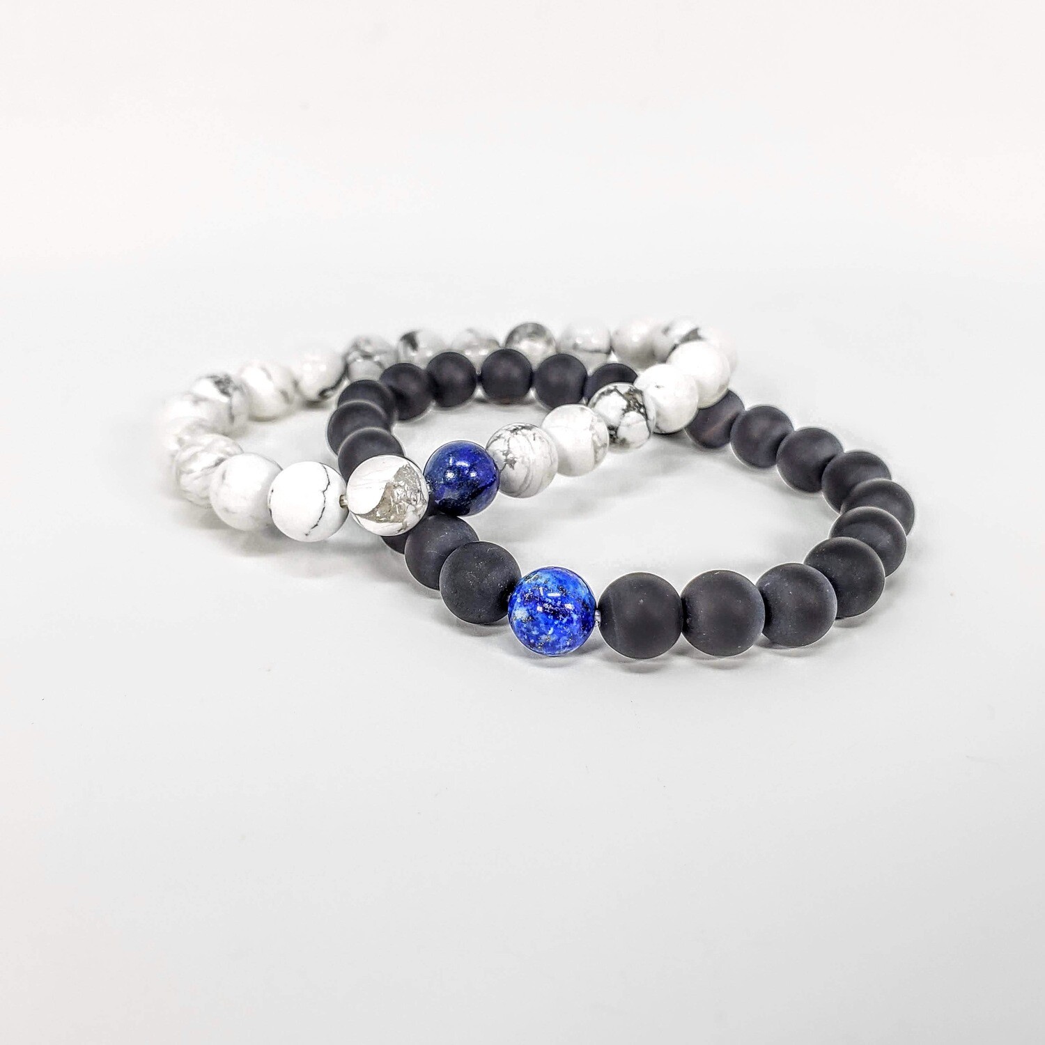 HOWLITE/LAPIS/BLKAGATE COUPLE BRACELETS