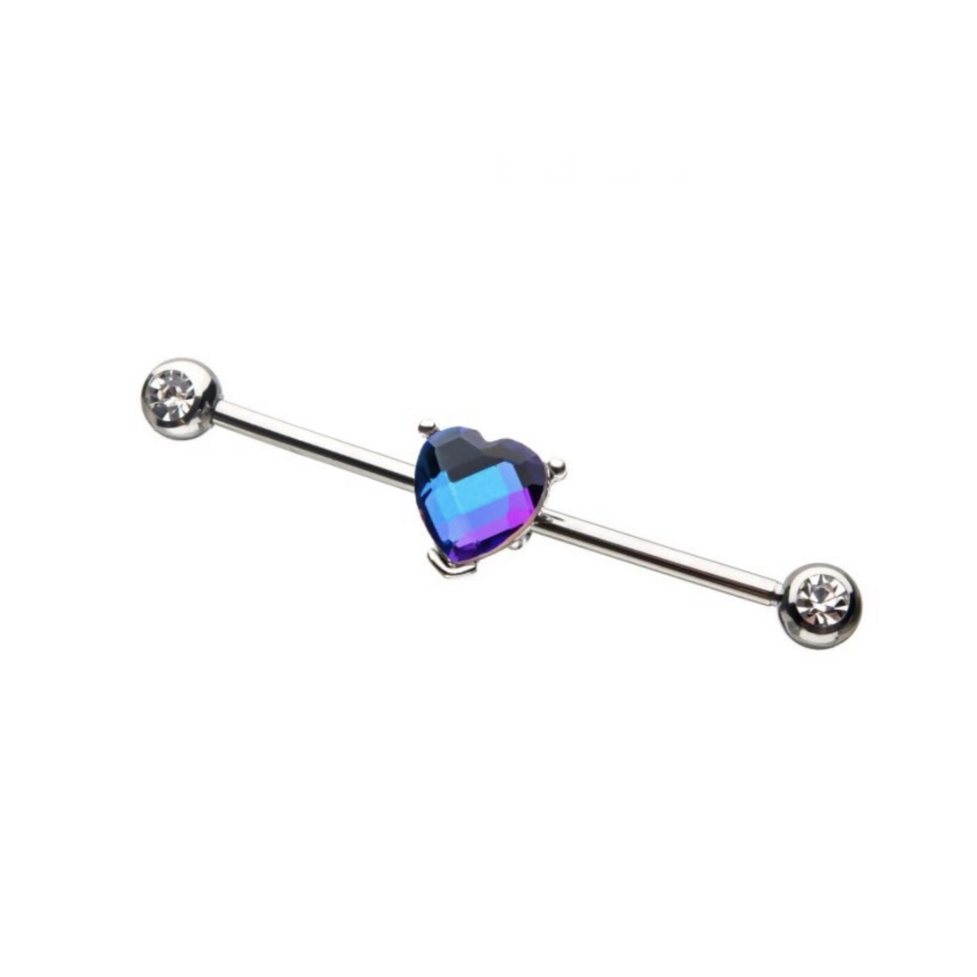 14G BLUE CRYSTAL HEART 1&amp;3/8&quot; BAR