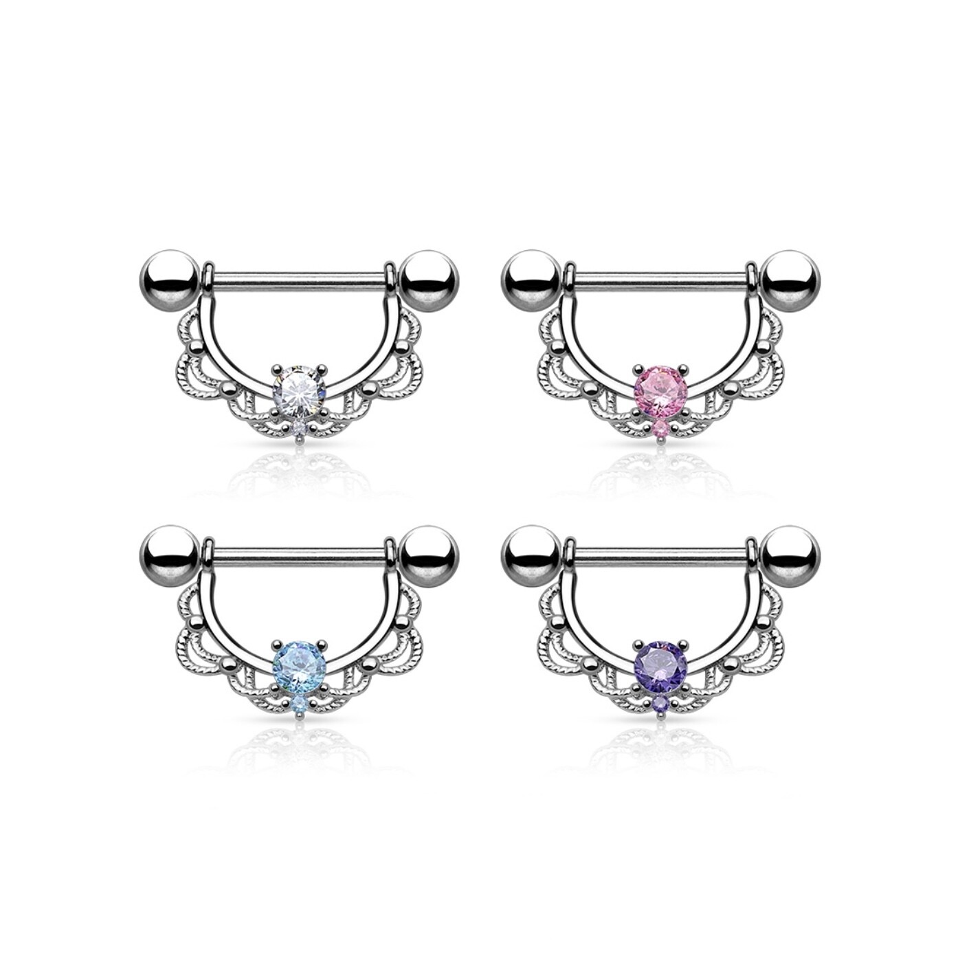 14G 5/8&quot; CZ FILIGREE DROP NIPPLE