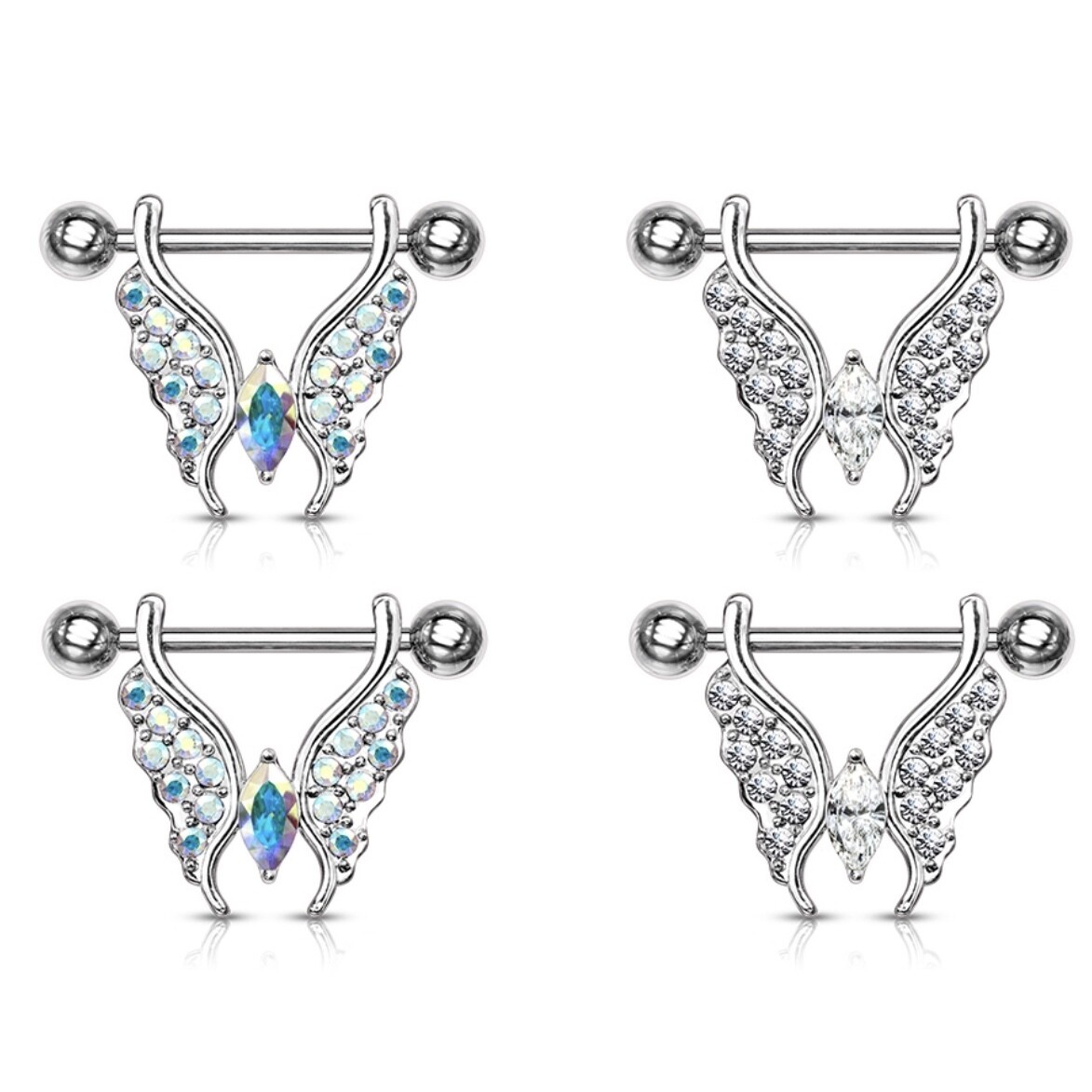 14G 9/16&quot; CZ BUTTERFLY NIPPLE BARS