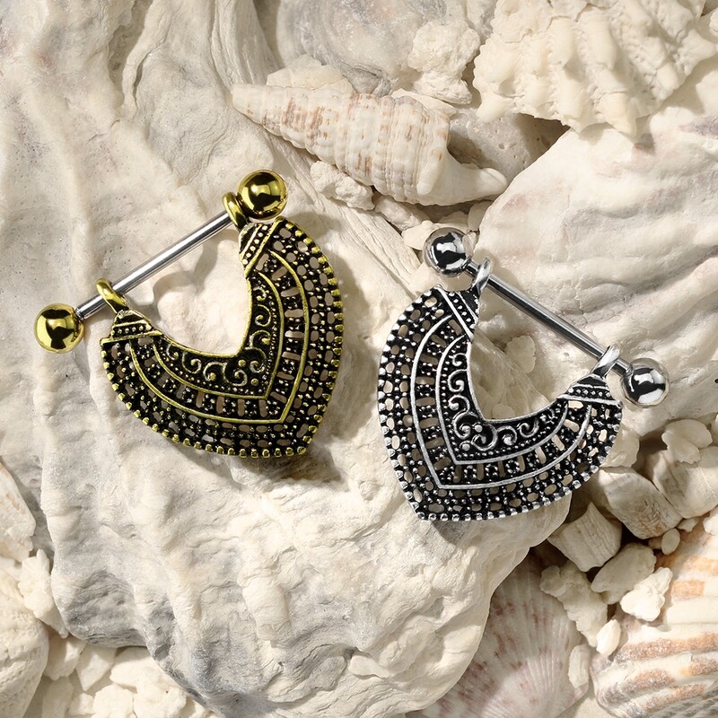 14G 9/16" VINTAGE HEART DROP SHIELDS