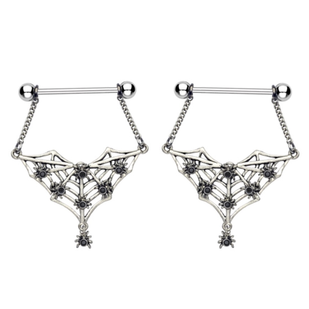 14G 7/8&quot; BLK GEM SPIDERWEB DROP NIPPLE BARS