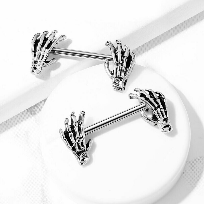 14G 9/16" SKELETON HANDS NIPPLE BARS