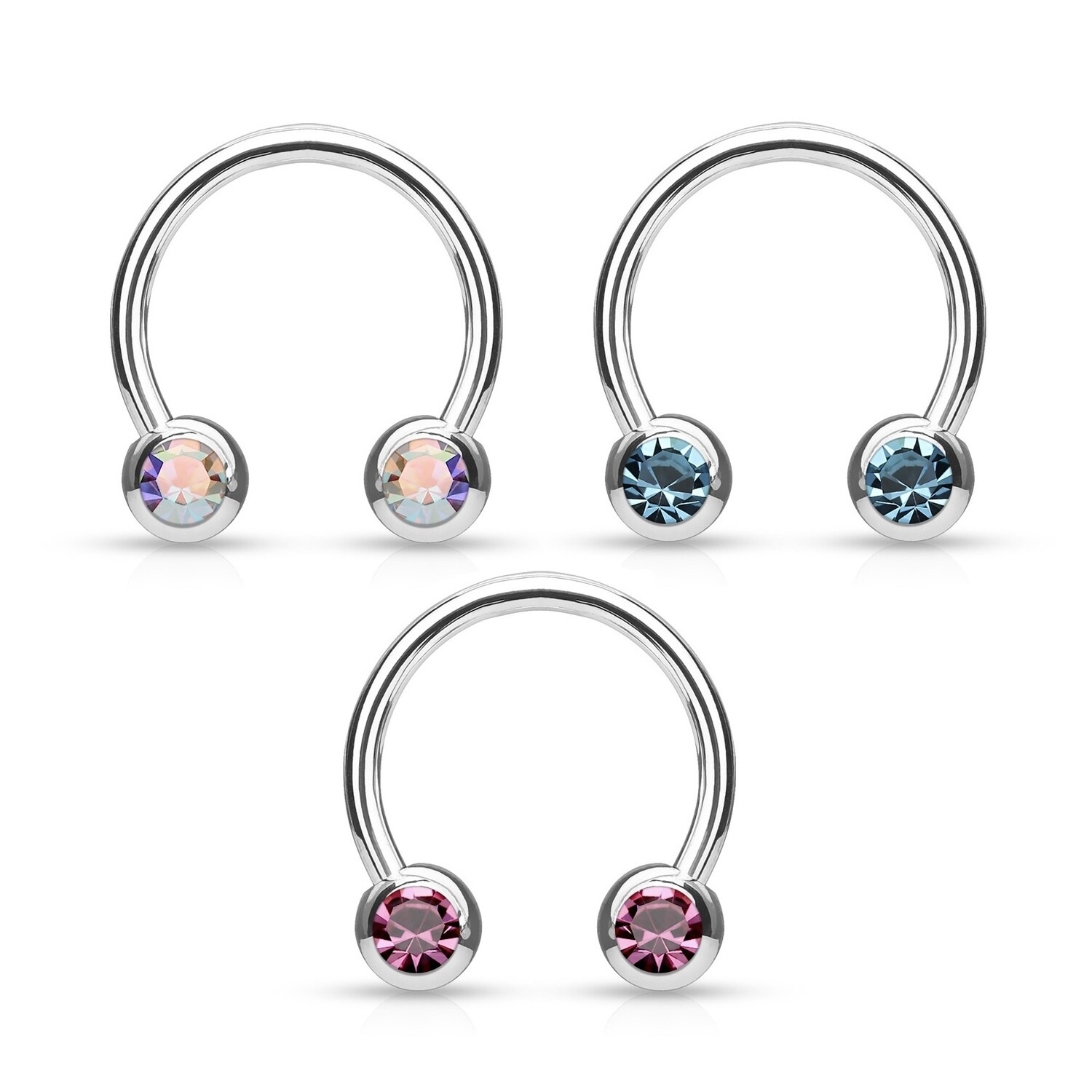 3PK 16G 3/8&quot; AB/AQUA/PINK FRONTGEM HORSESHOE