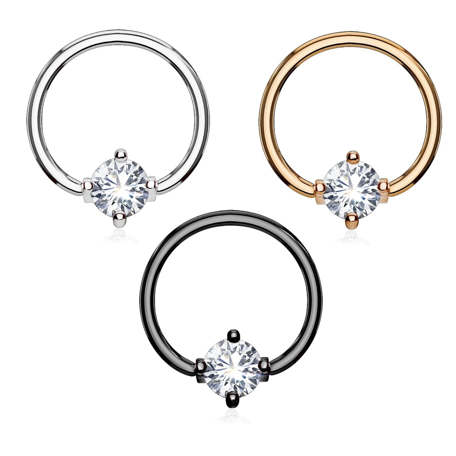3PK 16G 3/8&quot; CL CZ SS/BLACK/ROSEGOLD CBR