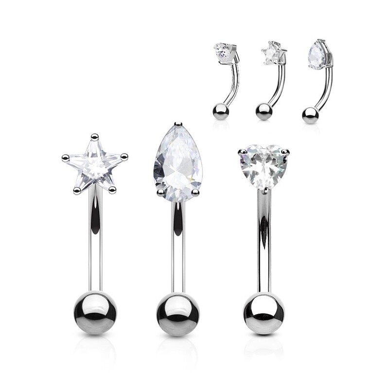 2PK CZ HEART/STAR GEM EYE 16G 5/16"