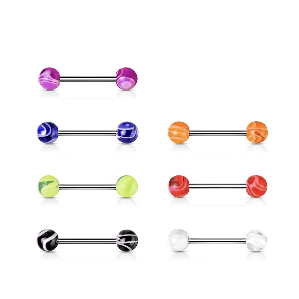 8PK MARBLEBALL TONGUE BARS 14G 5/8&quot;