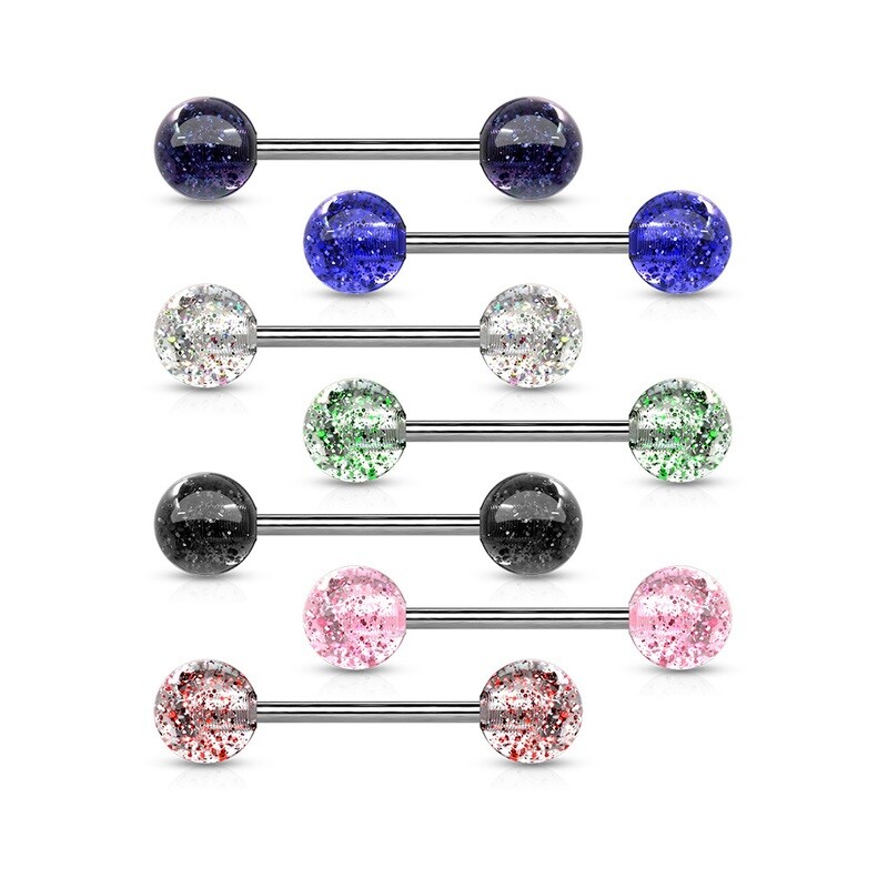 7PK GLITTERBALL TONGUE BARS 14G 5/8"